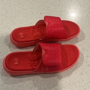 Under Armour Red Perforated Adjustable Slide Sandals